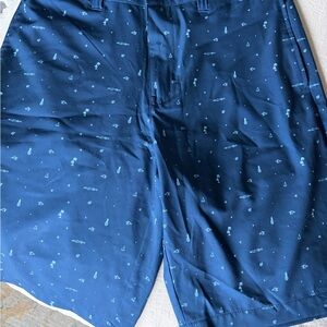 Travis Mathew Blue Patterned Men's Flat Front Shorts Golf Athletic Surf Print